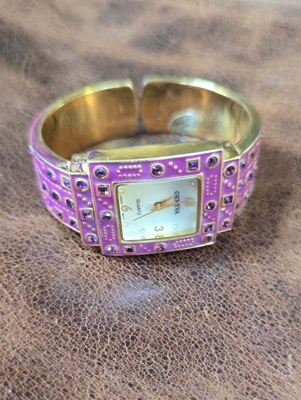 Geneva Pink and Gold Crystal-Accent Bangle Watch